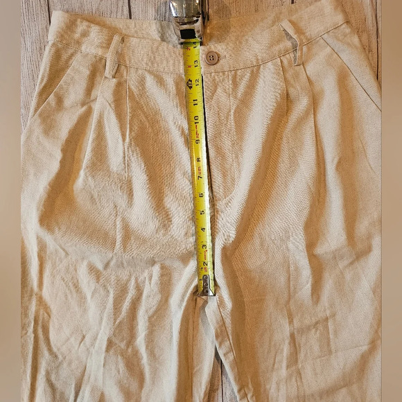 CIDER Size XL• Wide Leg Linen Beige Super High Rise Pleated Trousers New w/ Tags - Picture 8 of 9